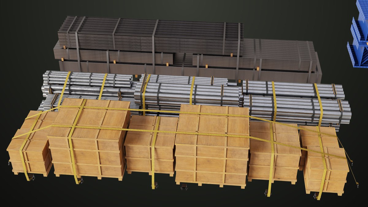 Flatbed Trailer with 7 Loads Single Mat URP HDRP Textures