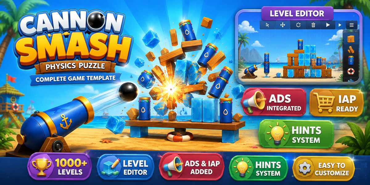 Cannon Smash: 3D Physics Puzzle – Complete Game Template