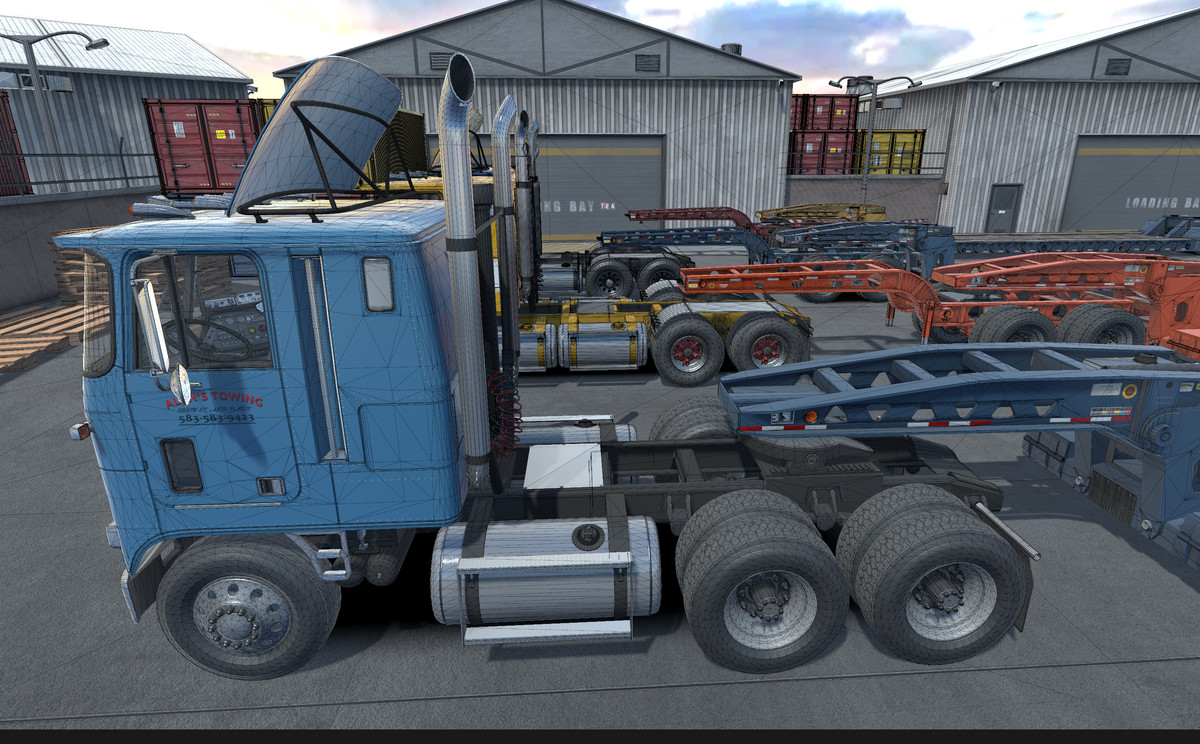 80s Cabover Truck with lowboy trailer