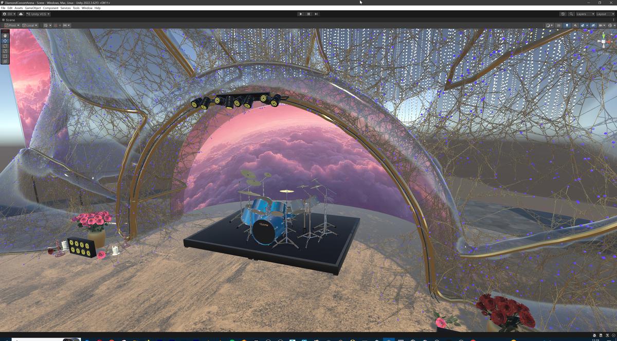 Diamond Concert Arena Stage Venue - Modular 3d Scene (with Piano, Drums, Guitar)