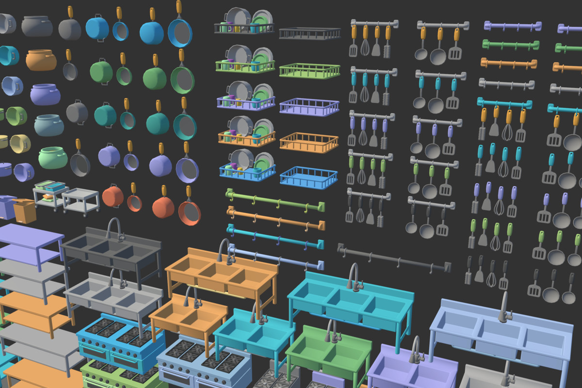 Cute Low Poly Kitchen Pack - Colorful Interior Props