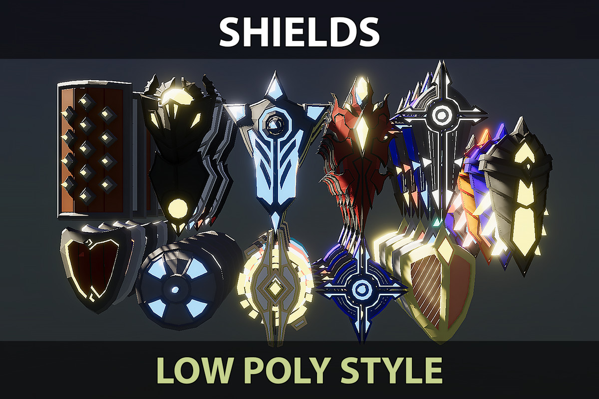Low Poly Style Weapons & Shields
