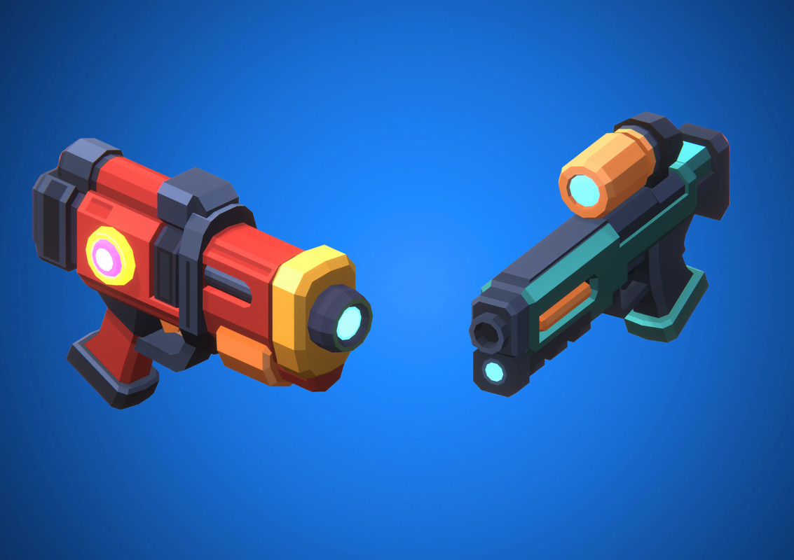 Low Poly Sci-Fi Blasters Bundle (36 weapons) - Retro Style