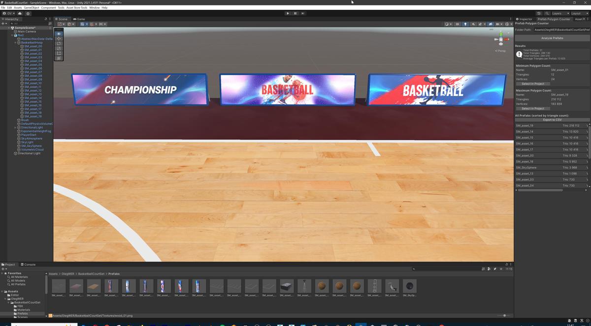 Basketball Court Set with Backboard, Hoop, Parquet, Balls, Digital Timer, Screen