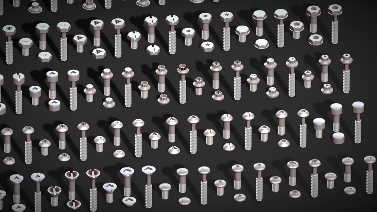 308 Bolt Screw & Head Pack - Low Poly Realistic Kitbash - Industrial Props Set