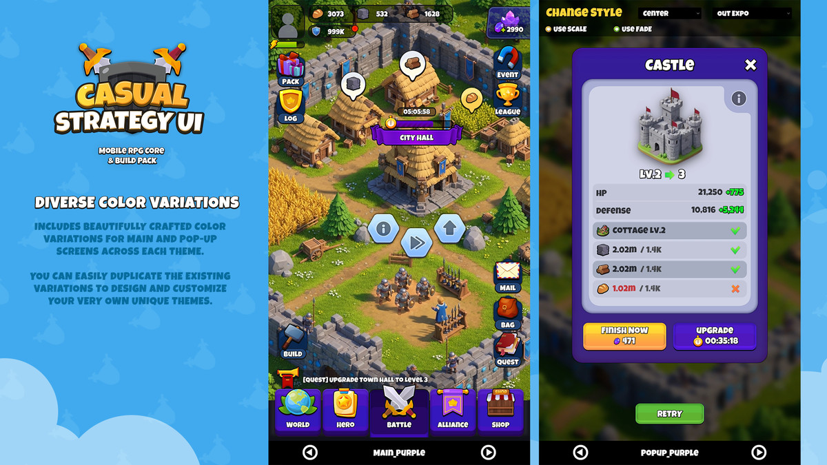 Casual Strategy UI Kit - Mobile RPG Core & Build Pack