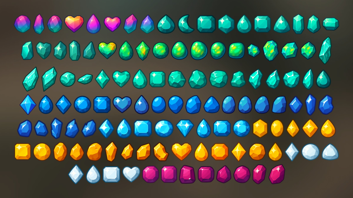 2D Gemstone Pack for Match3 Puzzle RPG Casual and Mobile Games