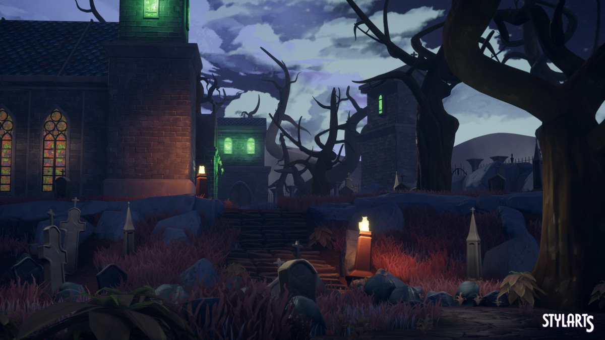 Stylized Spooky Cemetery Crypt