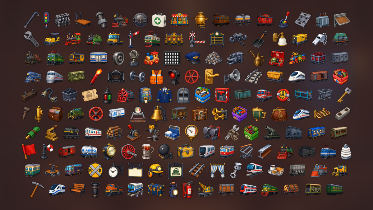 Railway Transport Train Station Logistics Railroad Tycoon Icons Pack