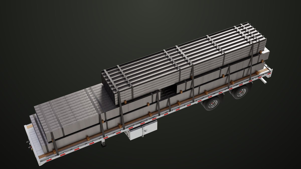 Flatbed Trailer with 7 Loads Single Mat URP HDRP Textures