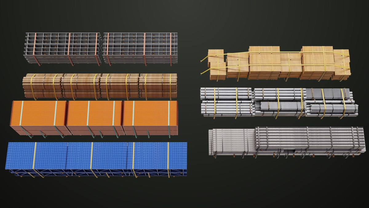 Flatbed Trailer with 7 Loads Single Mat URP HDRP Textures