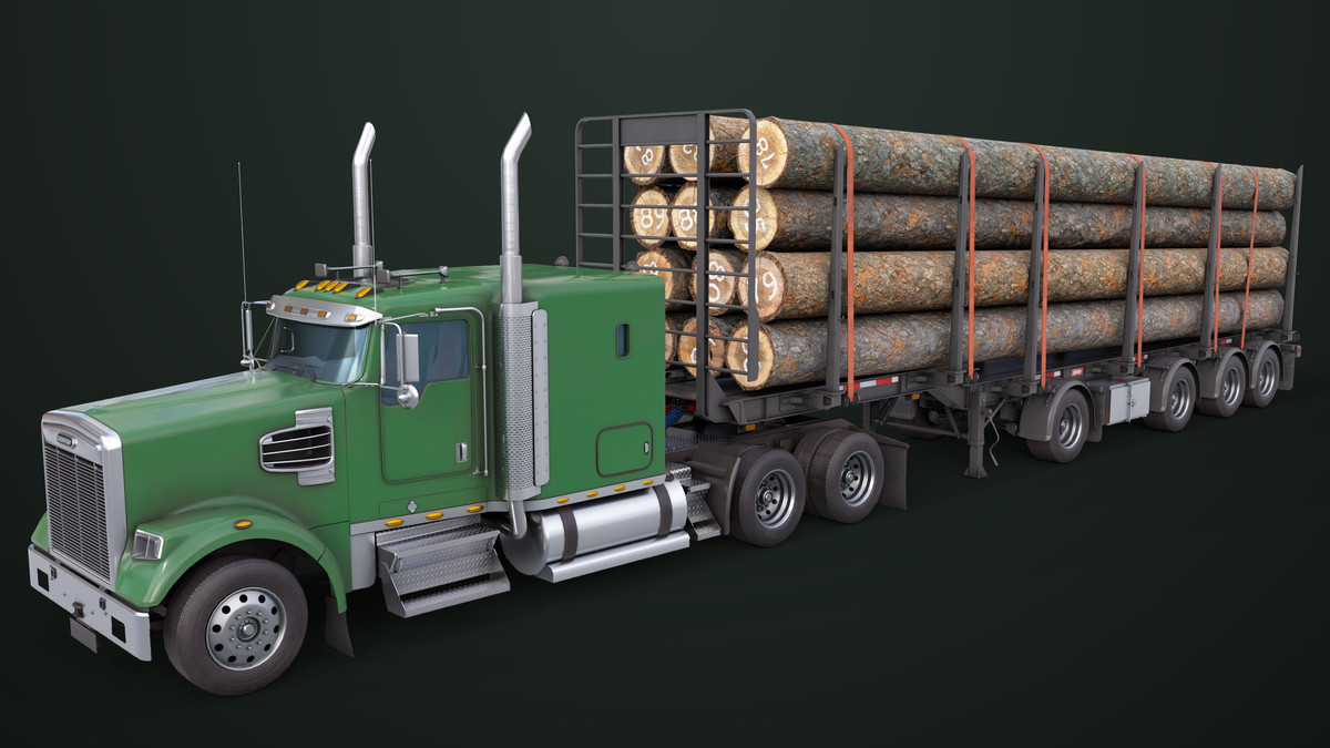 Truck 07 Log Trailer Green Version URP HDRP Textures