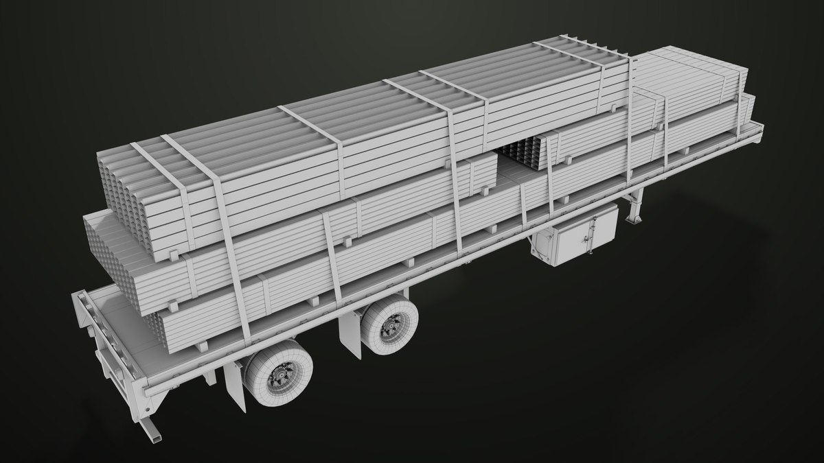 Flatbed Trailer with 7 Loads Single Mat URP HDRP Textures