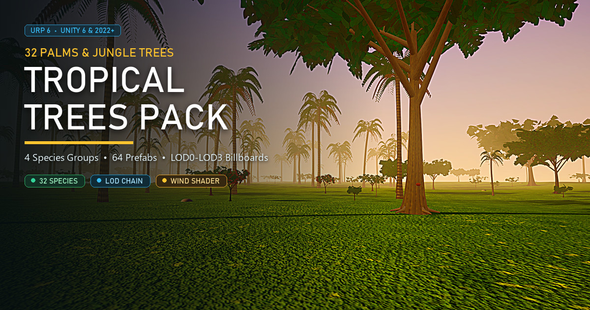 Tropical Grove - 32 Palm & Jungle Trees (LOD, URP)