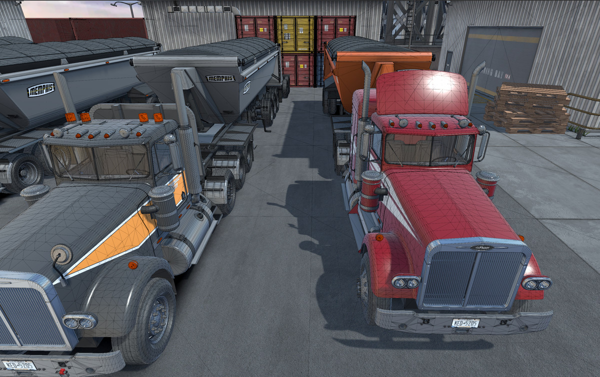 Semitruck with dump trailer