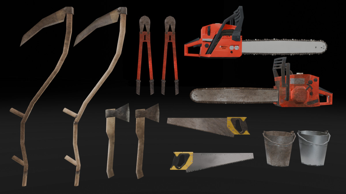 PSX Rural Farm Tools Pack – 32 Lowpoly Tool Props