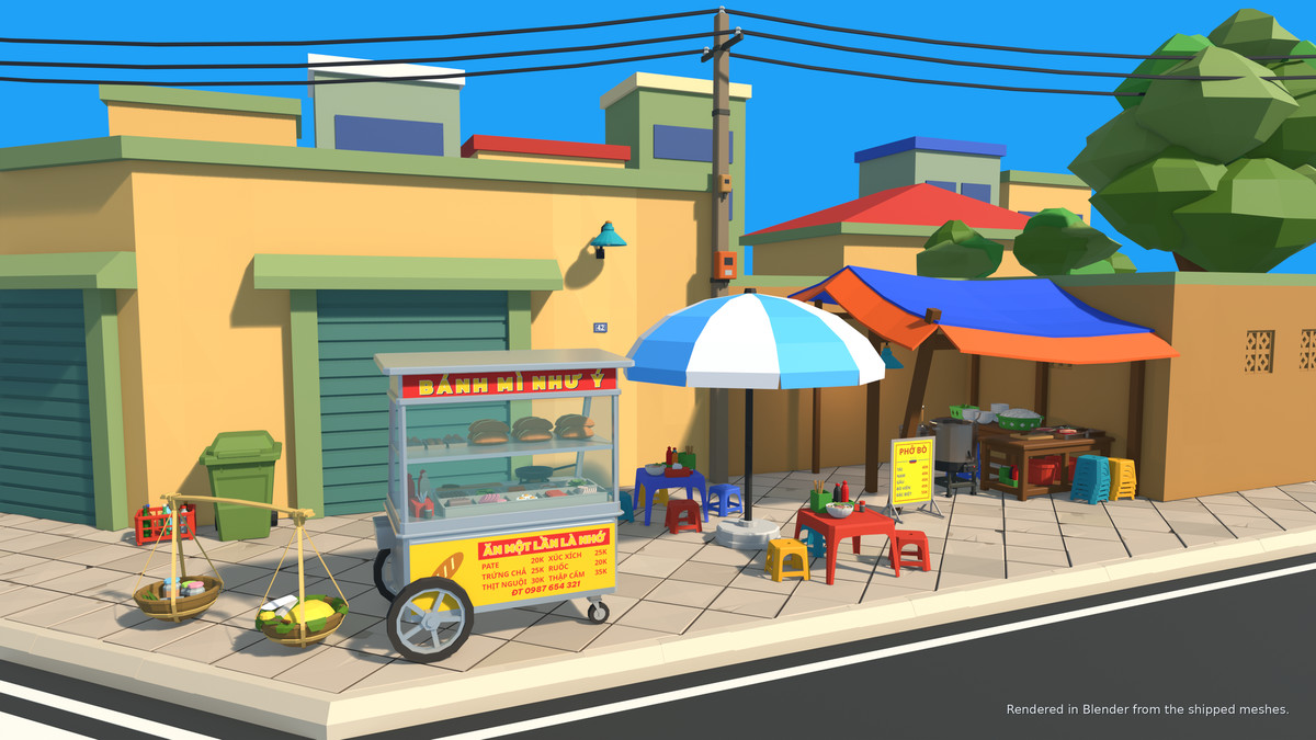 Asian Street Food Carts & Stalls: Low Poly Pack
