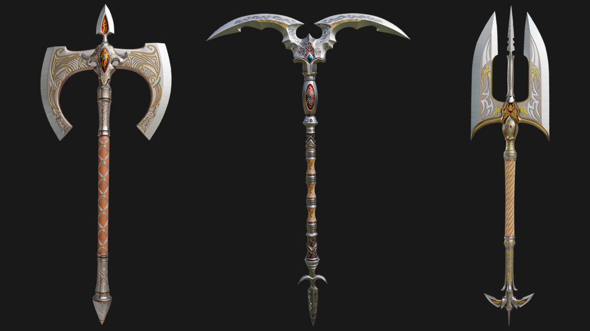 3 Medieval Battle Axes URP HDRP Textures