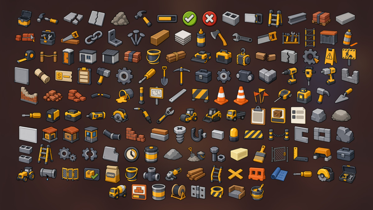Construction Builder Tools Materials Icons Pack Simulation Strategy Tycoon Games