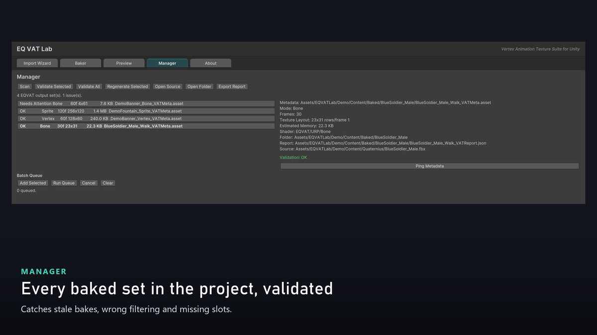 EQ VAT Lab — Vertex Animation Texture Baker & Player (URP)