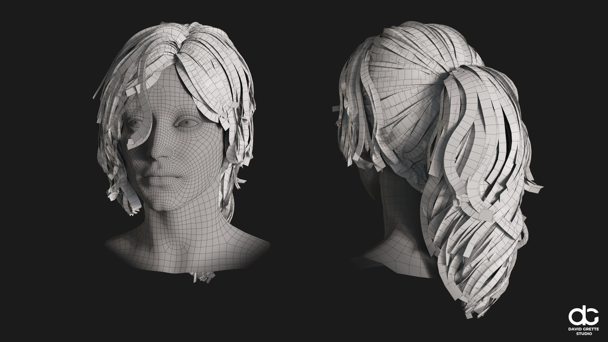 Realistic female hairstyles, pack #4 | Rigged hair, game-ready, low-poly