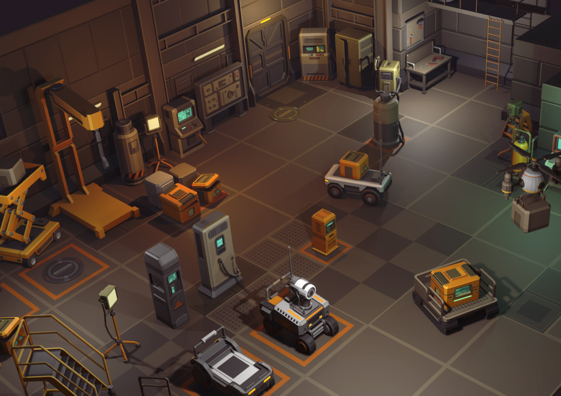 Low Poly Sci-Fi Hangar 90+ Cosmic Retro Props & Environment