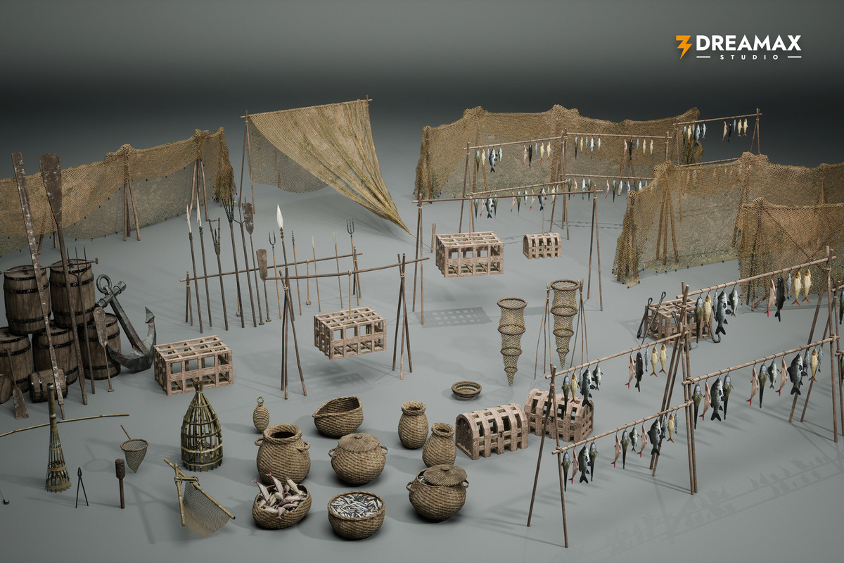 Medieval Fishing Props – Tools & Traps Pack Vol. 1