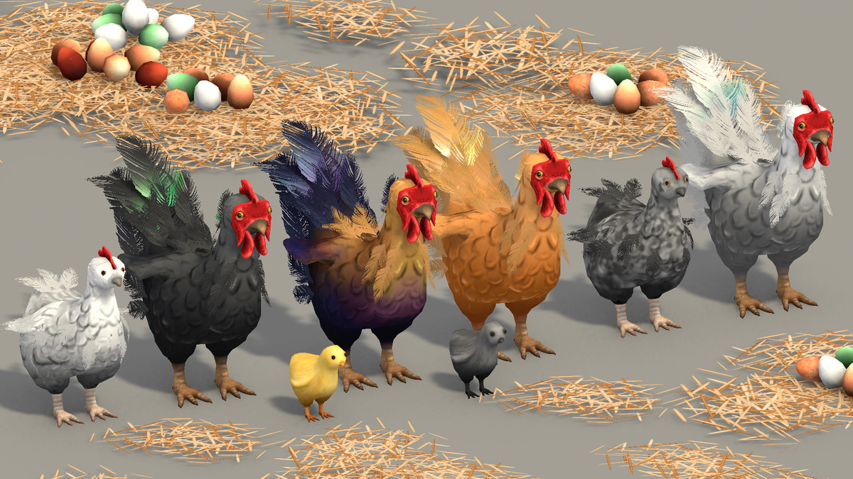 Stylized Hand-Painted Chickens
