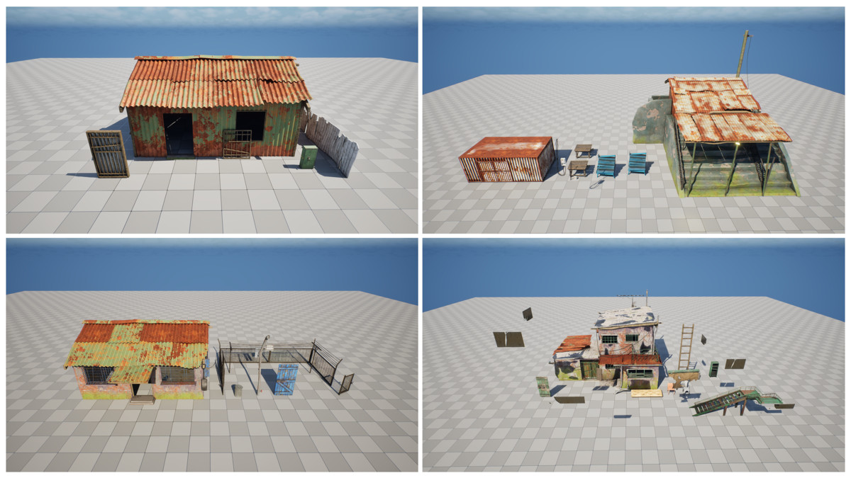 Modular Slum City Wasteland Village with Enterable Interior