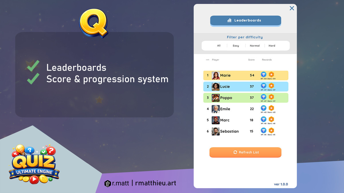 Quiz Ultimate Engine – Quiz System (No-Code, Mobile, WebGL)