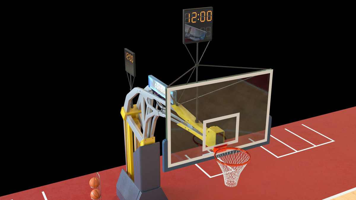 Basketball Court Set with Backboard, Hoop, Parquet, Balls, Digital Timer, Screen