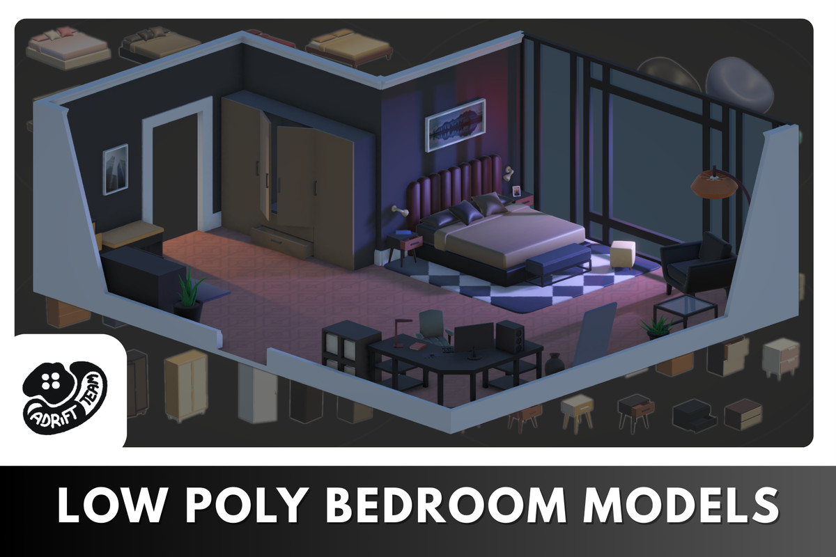 Low Poly Bedrooms - Modular Assets