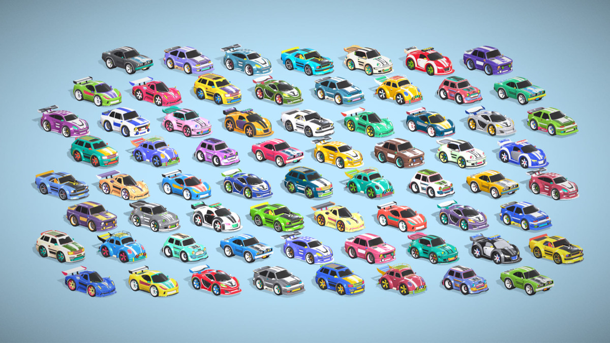 Tiny Sports Car Pack - 66 Low Poly Cute Toon Style Mini Racing Cars Chibi Style