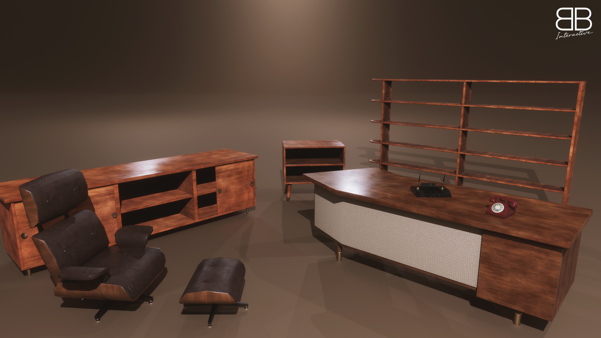 1950s Mid Century PBR Home Furniture and Props Pack Low Poly