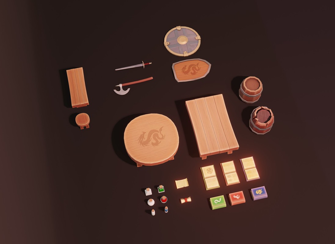 Stylized Fantasy Interiors – Low Poly 3D Props Pack (Built-in)
