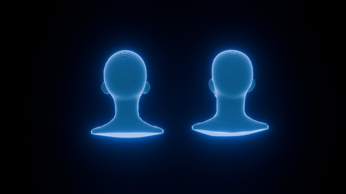 Anime Human Hologram Heads 3D Model Rigged with Facial Expressions