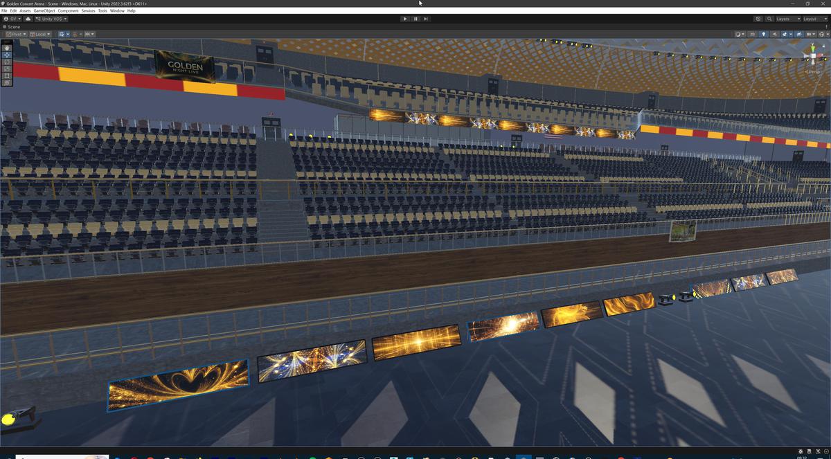 Golden Concert Arena Stadium 3D Model - Futuristic Environment with Stage, Props