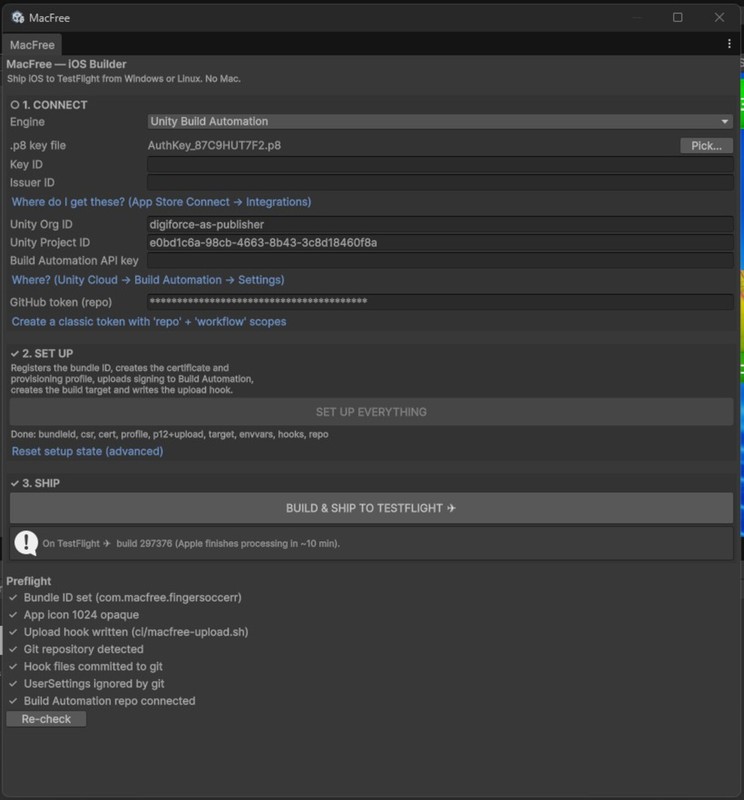 MacFree iOS Builder for Unity to TestFlight