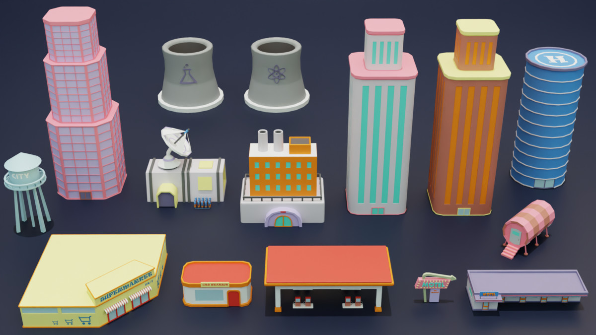 Low Poly City Pack – Buildings, Roads & Urban Props