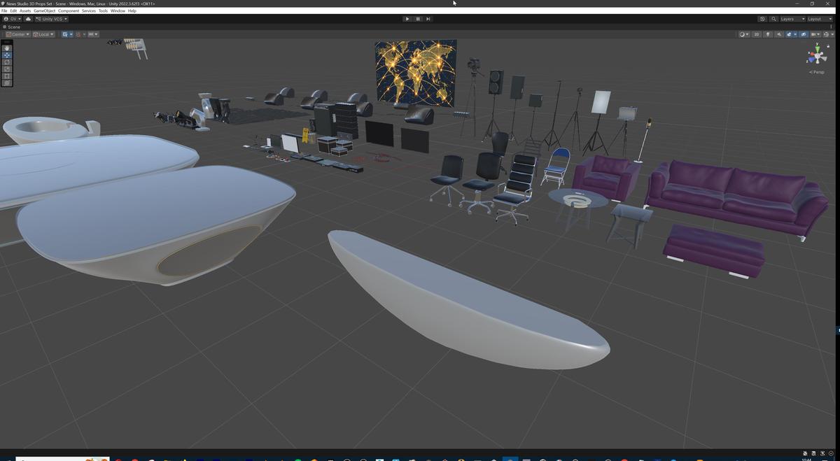 News Studio 3D Props Set - Broadcast Desks, Studio Lights, Furniture for VR