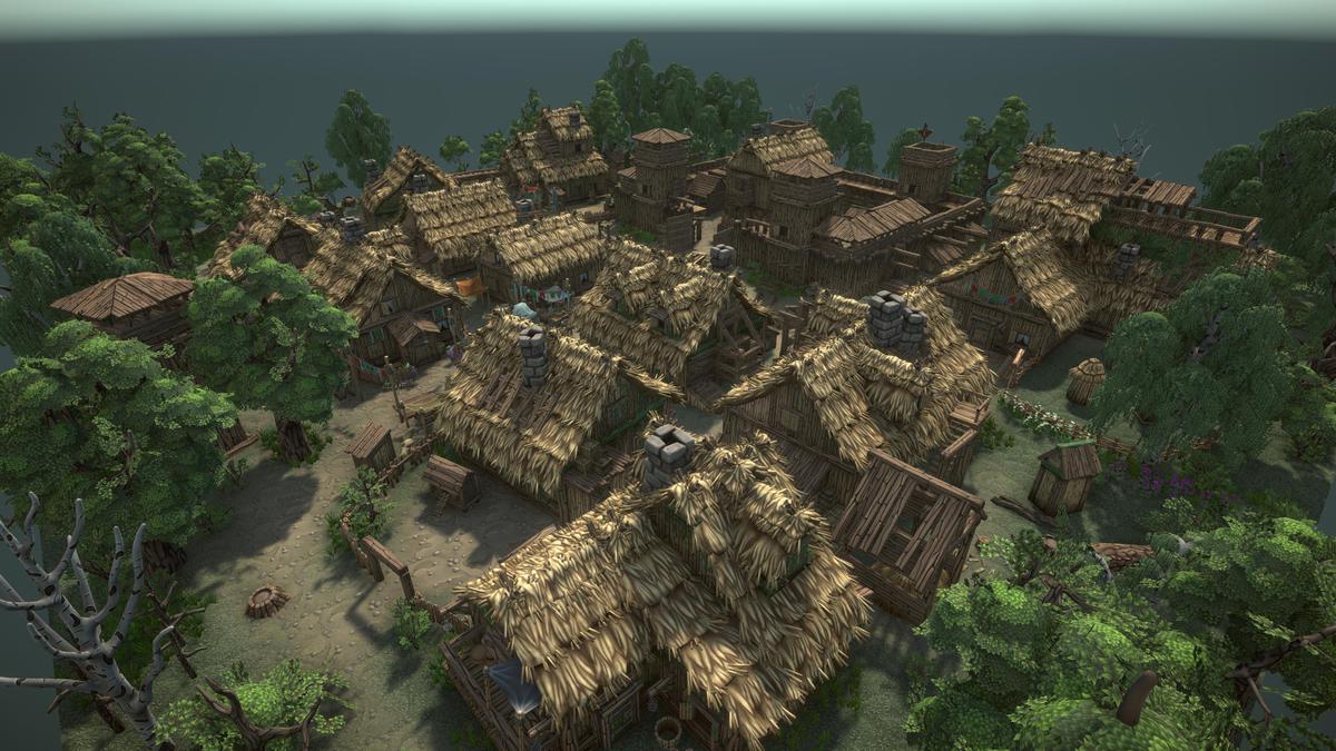 Stylized fantasy pagan village