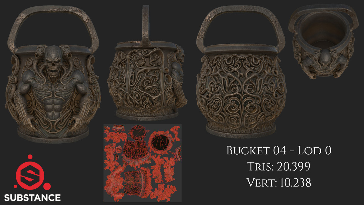 4 Dark Fantasy Buckets / Pots
