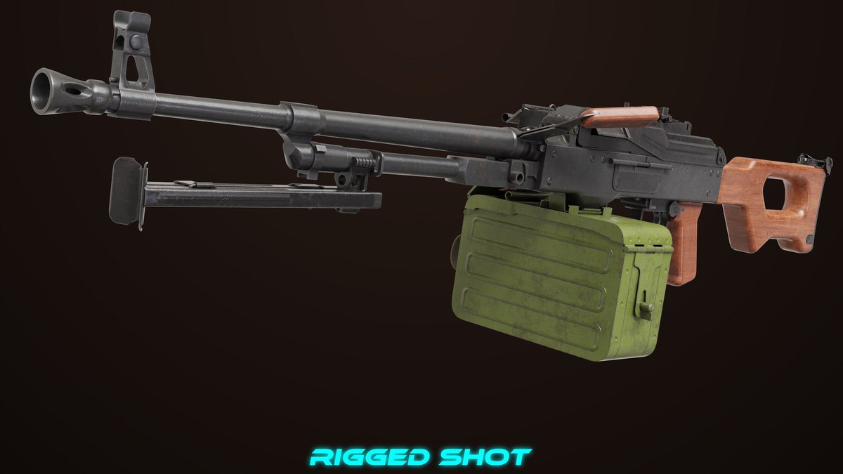 Machine Gun 11 Wood handle URP HDRP Textures