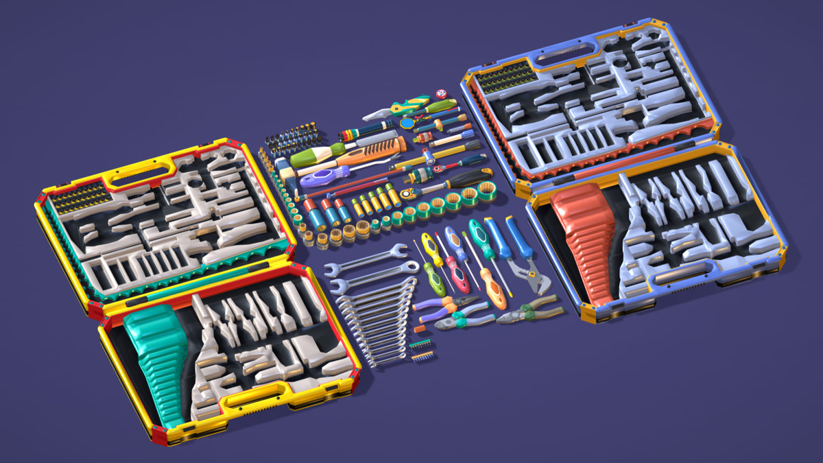 Industrial Toolkit Pack - 117 Lowpoly Toon Style Mechanical Tools Big Collection