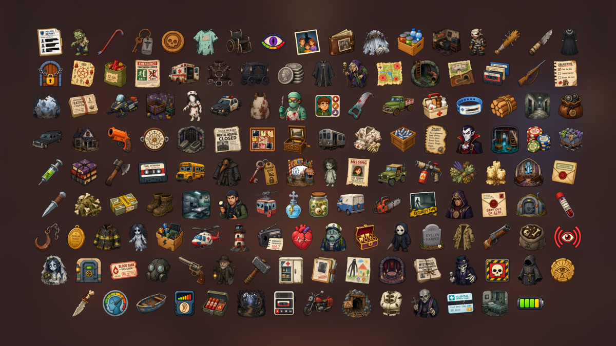 Horror Survival Haunted Hospital Occult Investigation Icons Pack
