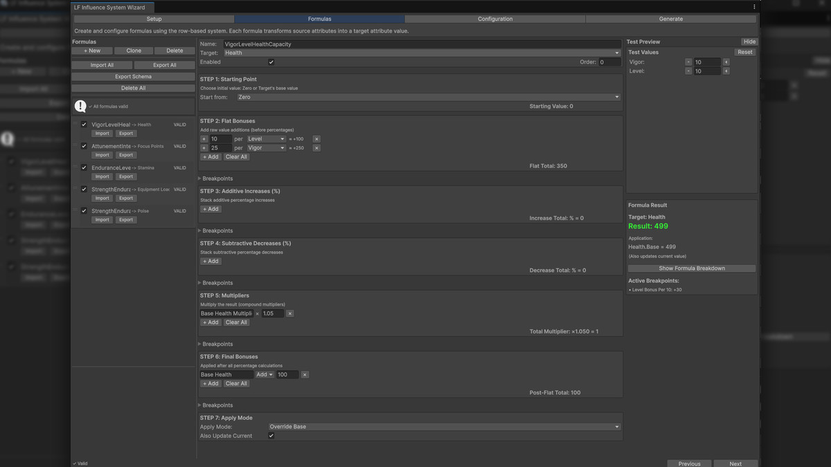 LF Attribute Forge Pro: No Code Stat Generator with Stat Influences and Scaling
