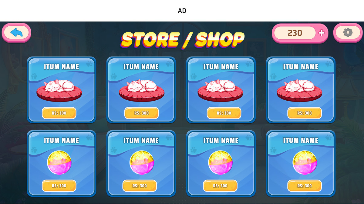 Cat Simulator Game UI Kit Kitty & Granny HUD, Menus, Buttons GUI Pack for Unity