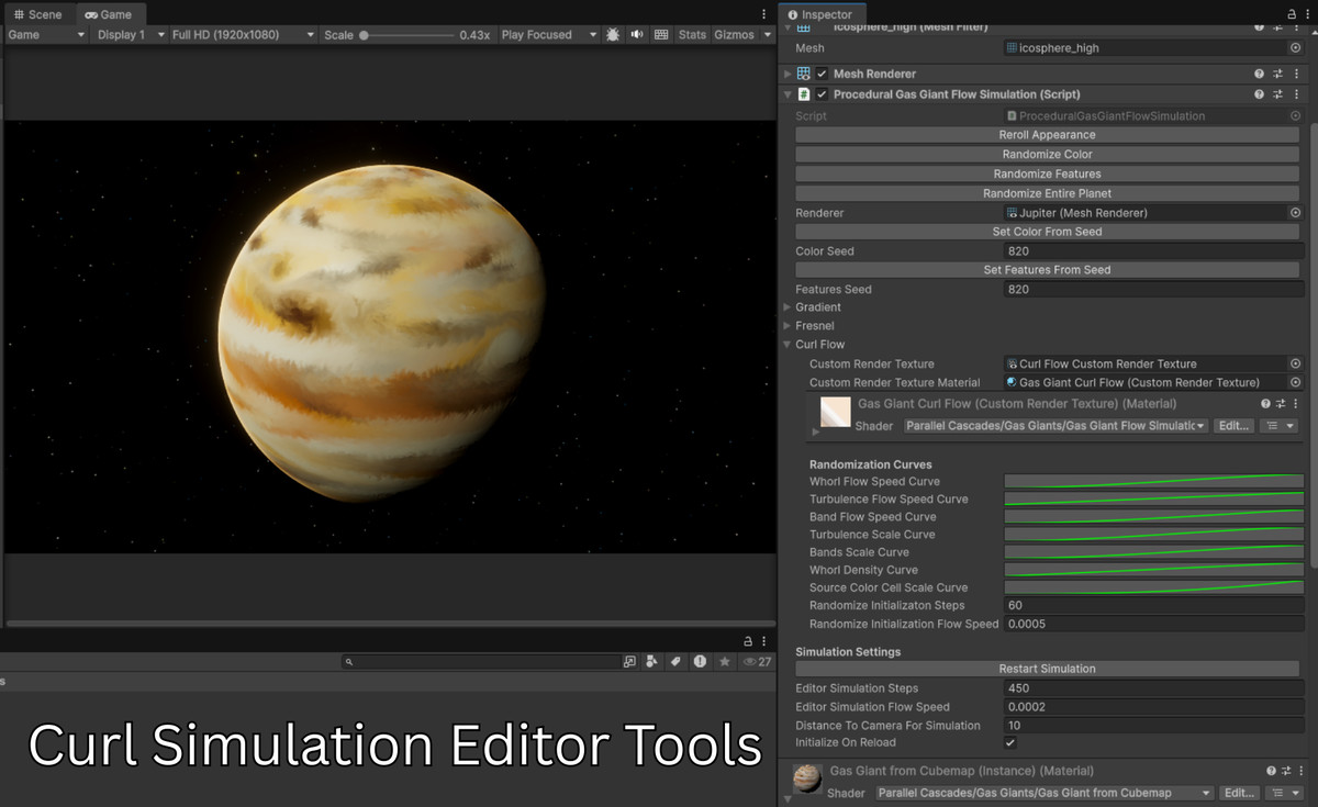 Gas Giants: Curl Flow Simulation, Shaders and In-Editor Baking