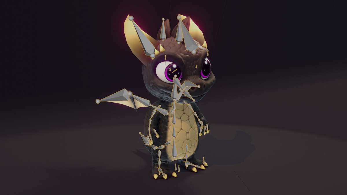 Cartoon Black Baby Dragon 3D Model (Low-Poly, Game-Ready, Animated, Built-In)