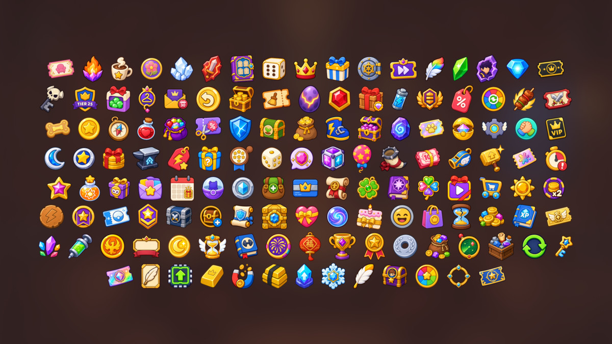 Game Rewards UI Currency Boosters Progression Achievements Icons Pack